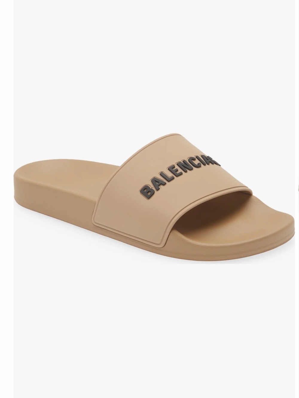 Balenciaga Beige Logo Slide Sandals with Black Lettering